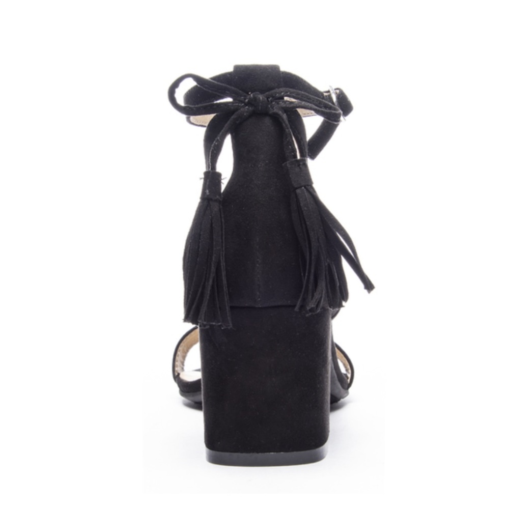 Black Kitten Block Heel Dangling Tassel Sandal - Picture 8 of 8